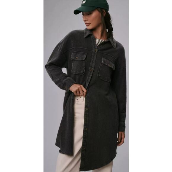 Anthropologie Pilcro Gray Ribbed Corduroy Relaxed Duster Shacket Large AS IS - Picture 1 of 8